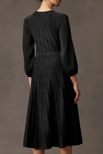 Flowering Girl Women Knitted Dress In Black Metallic Midi