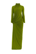 liz High Neck Asymmetric Drape ruched Maxi Dress in green