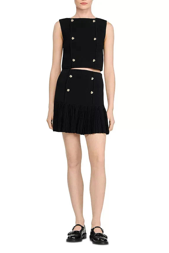 Marcia Black Double Breasted Ruffle Mini Skirt
