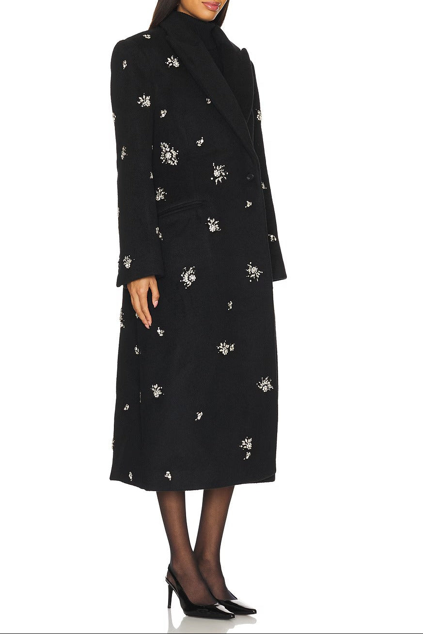 Philippa Crystal Embellished Coat In Black