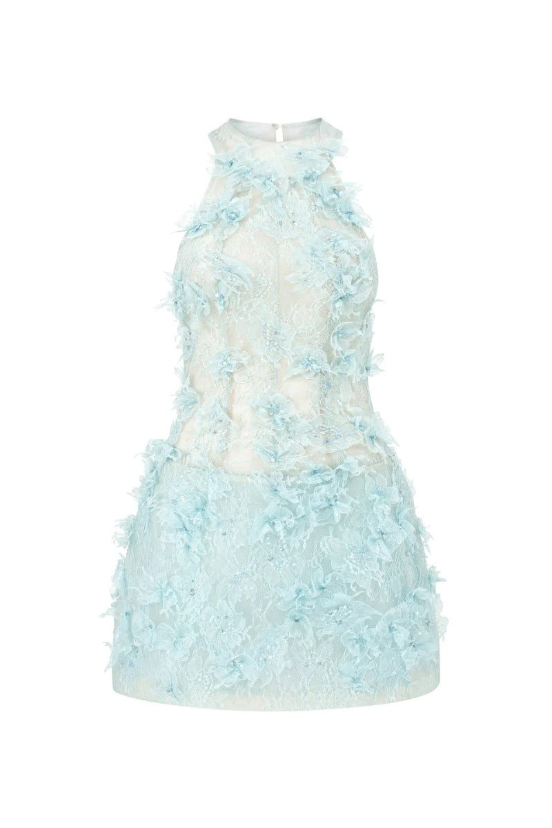 Flowering Girl Women Floral Lace Mini Dress In Blue
