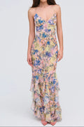 Flowering Girl Women rebecca Floral print ruffle backless maxi dress - blue
