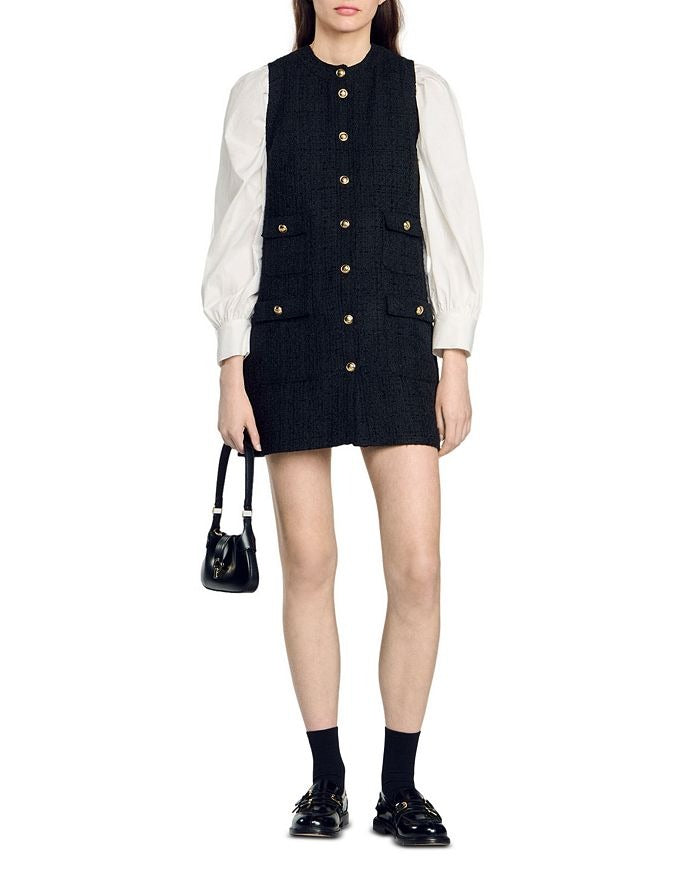 Valerie Sleeveless Tweed Mini Dress In Black