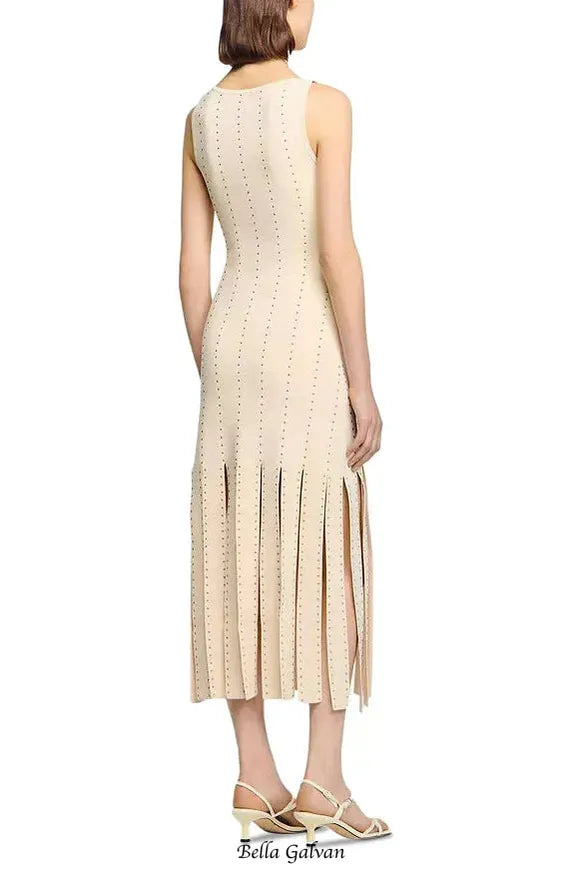 marjorie Fringed Knit Maxi Dress in Ecru