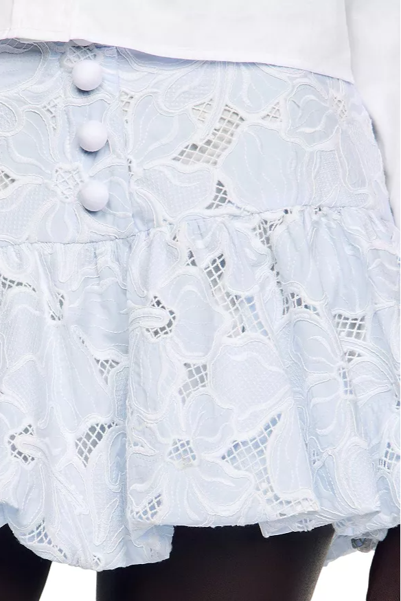 Lace Flower Embroidery mini skirt in Sky Blue