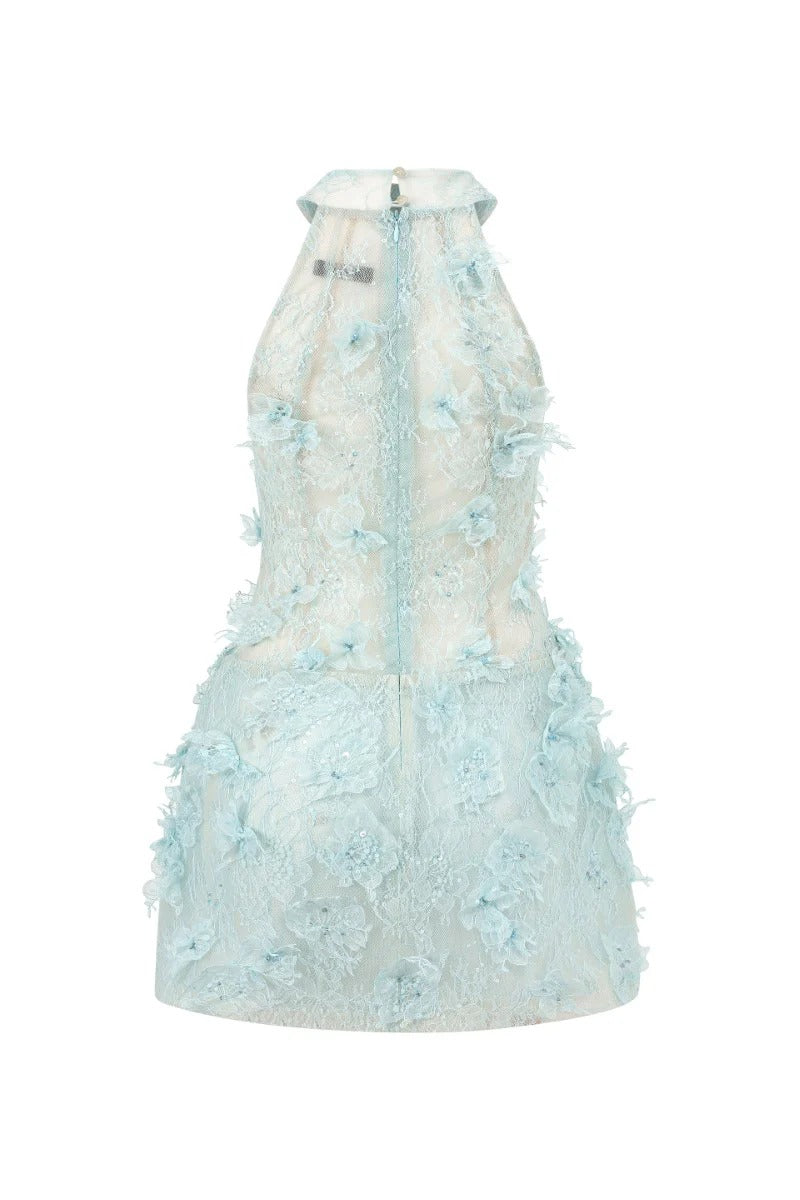 Flowering Girl Women Floral Lace Mini Dress In Blue
