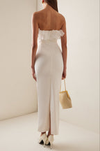 Flowering Girl Women Ruffled Silk Strapless Midi Dress In Beige