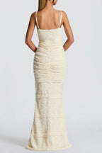 Flowering Girl Women Slit Pleated Bodycon Maxi Dress In Kahki