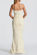 slit pleated bodycon maxi dress in kahki