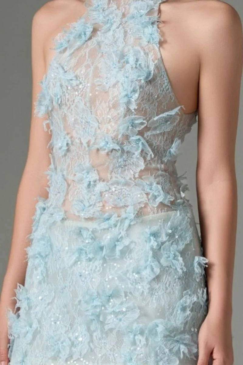 Flowering Girl Women Floral Lace Mini Dress In Blue