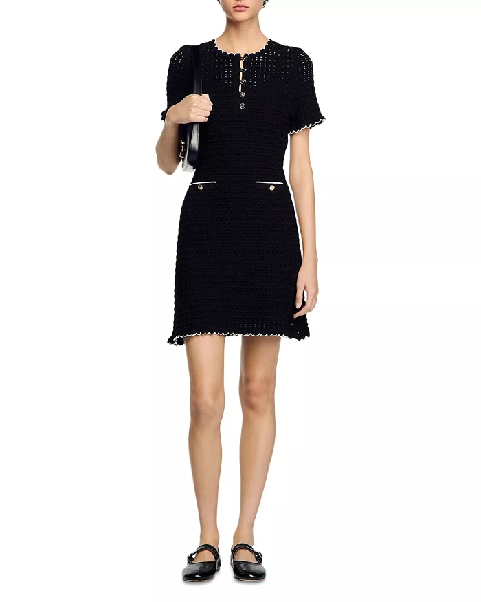 Flowering Girl Women Simona Hollow Knit Mini Dress In Black