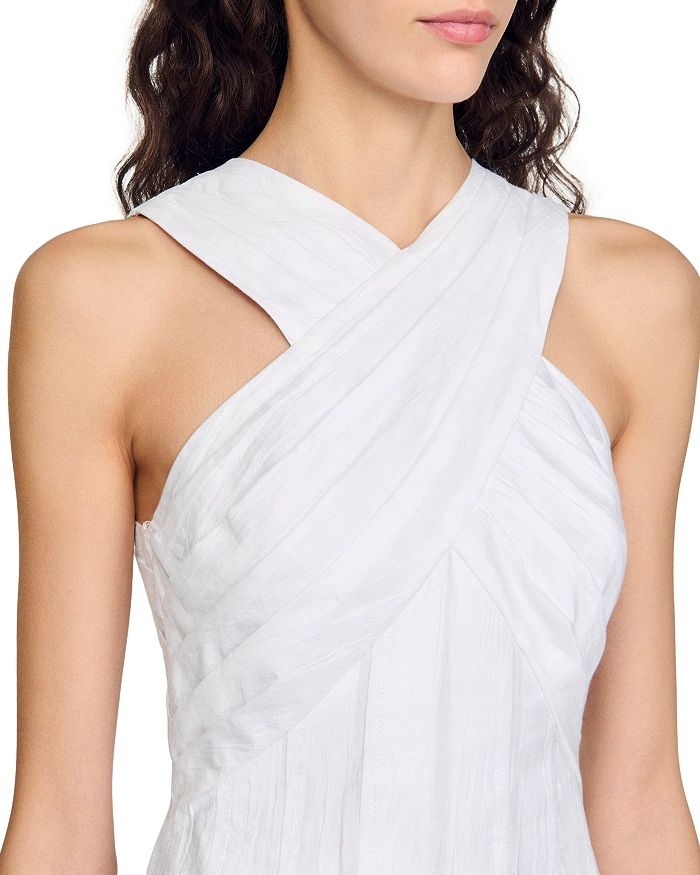 Flowering Girl Women High Crossover V-Neck Pleated Maxi Dress In White