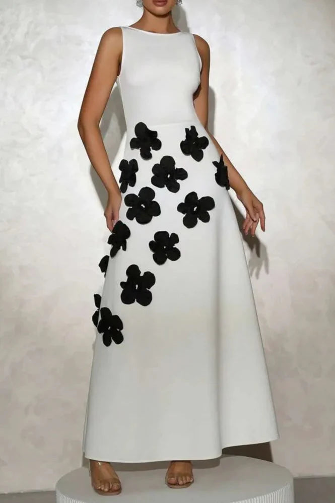 Flowering Girl Women Marcia 3D Flower A-Line Maxi Dress In White