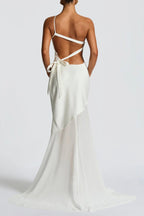 Lace-Up Beveled Back Satin Maxi Dress In Ivory