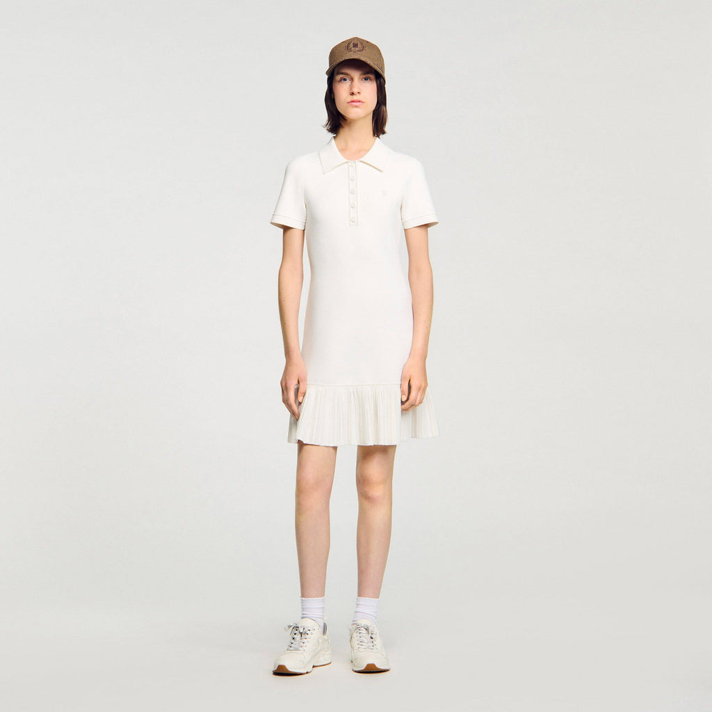 Penny White Mini Knit Dress With Polo Neck
