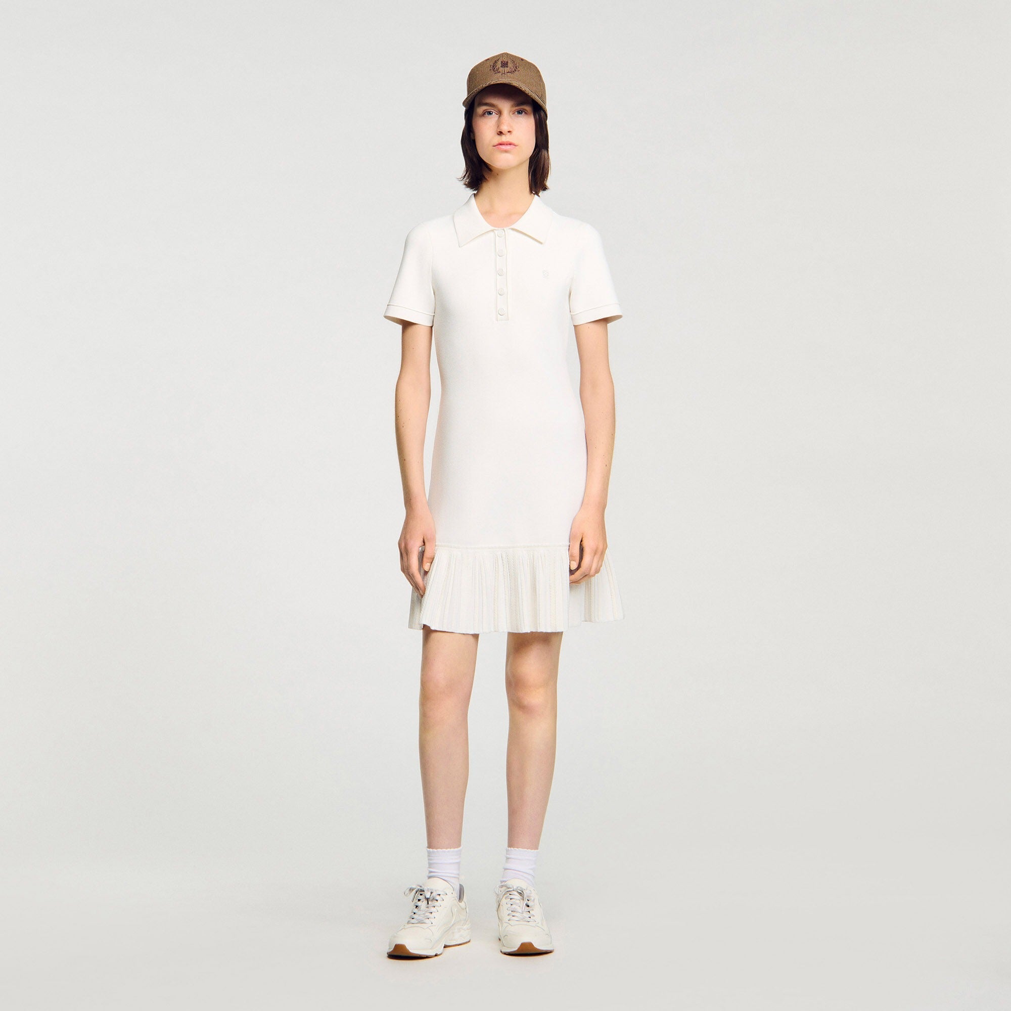 Penny White Mini Knit Dress With Polo Neck