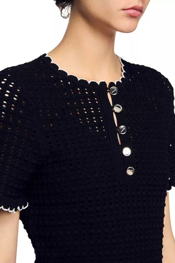 simona hollow knit Mini dress in black