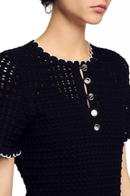 Flowering Girl Women Simona Hollow Knit Mini Dress In Black