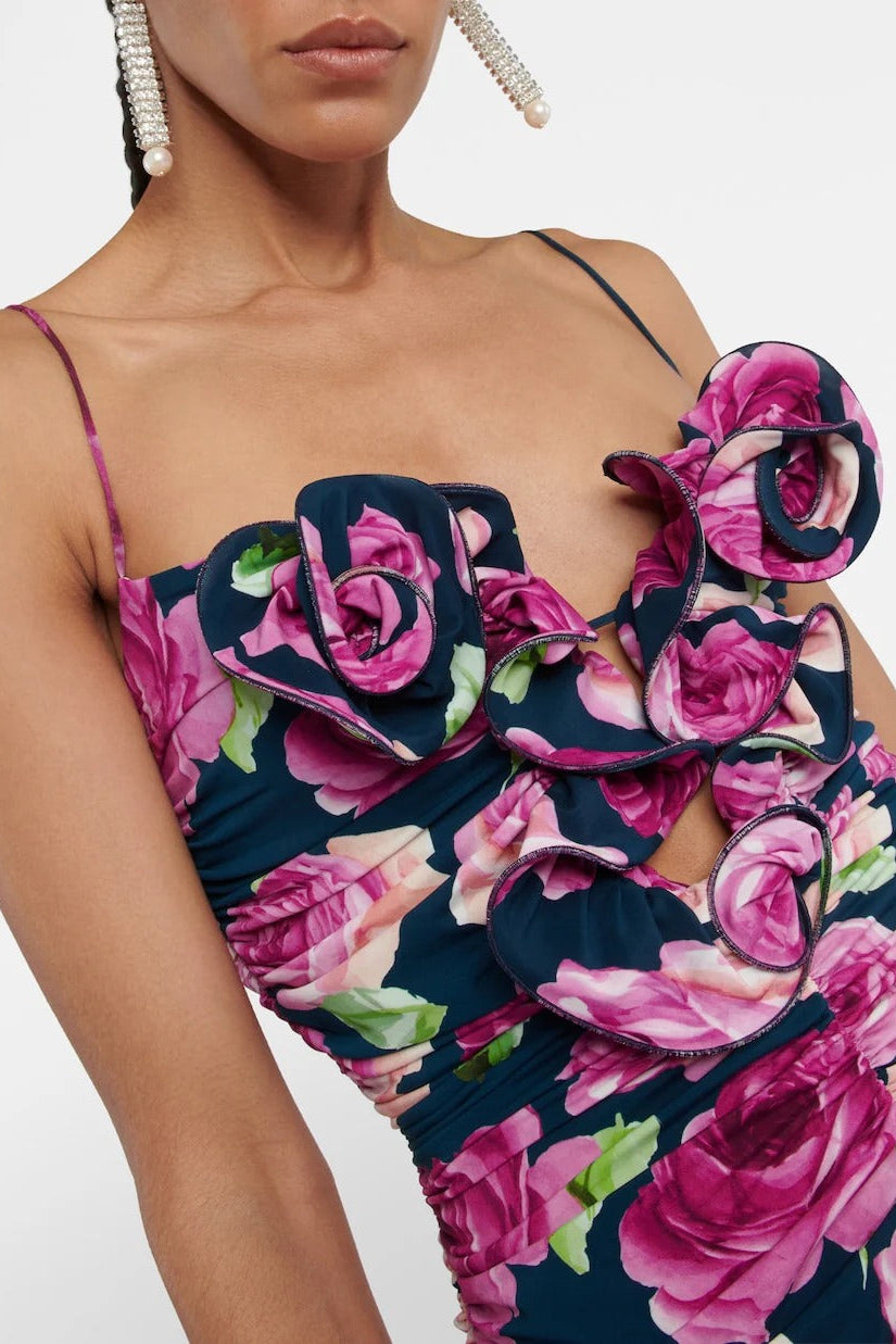 denise Floral Ruched Mini dress in purple