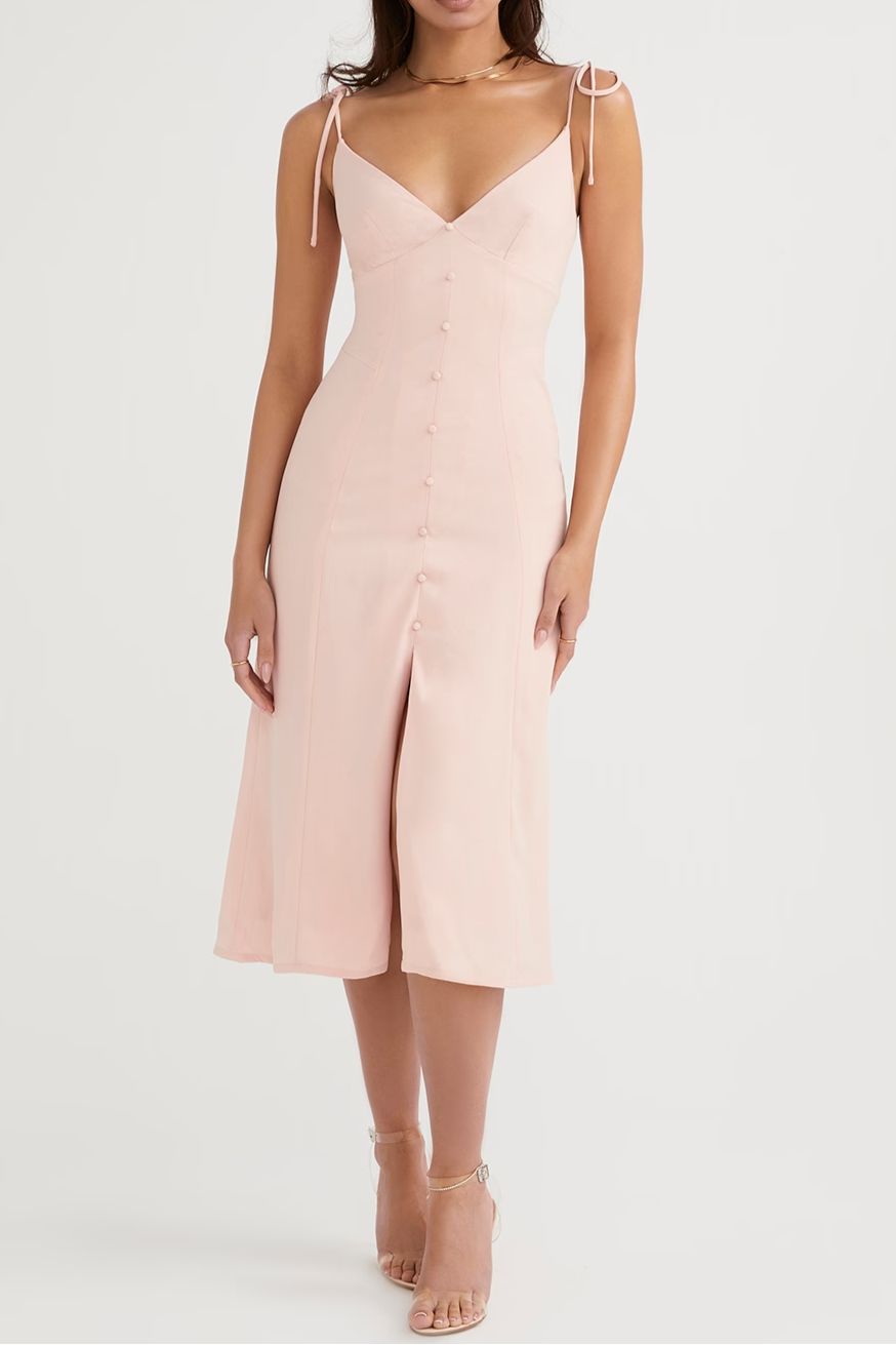 Flowering Girl Women Blush Slit Midi Sun Dress