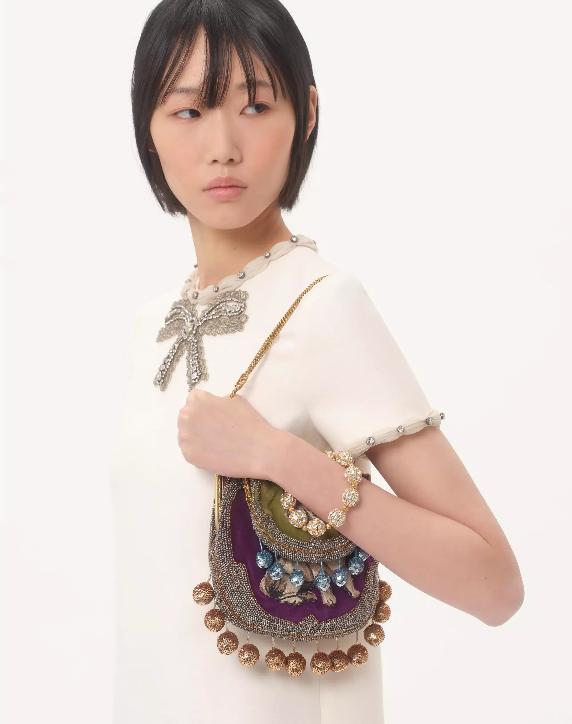 Jocelyn Rhinestone Embroidered Crepe Mini Dress In Ivory