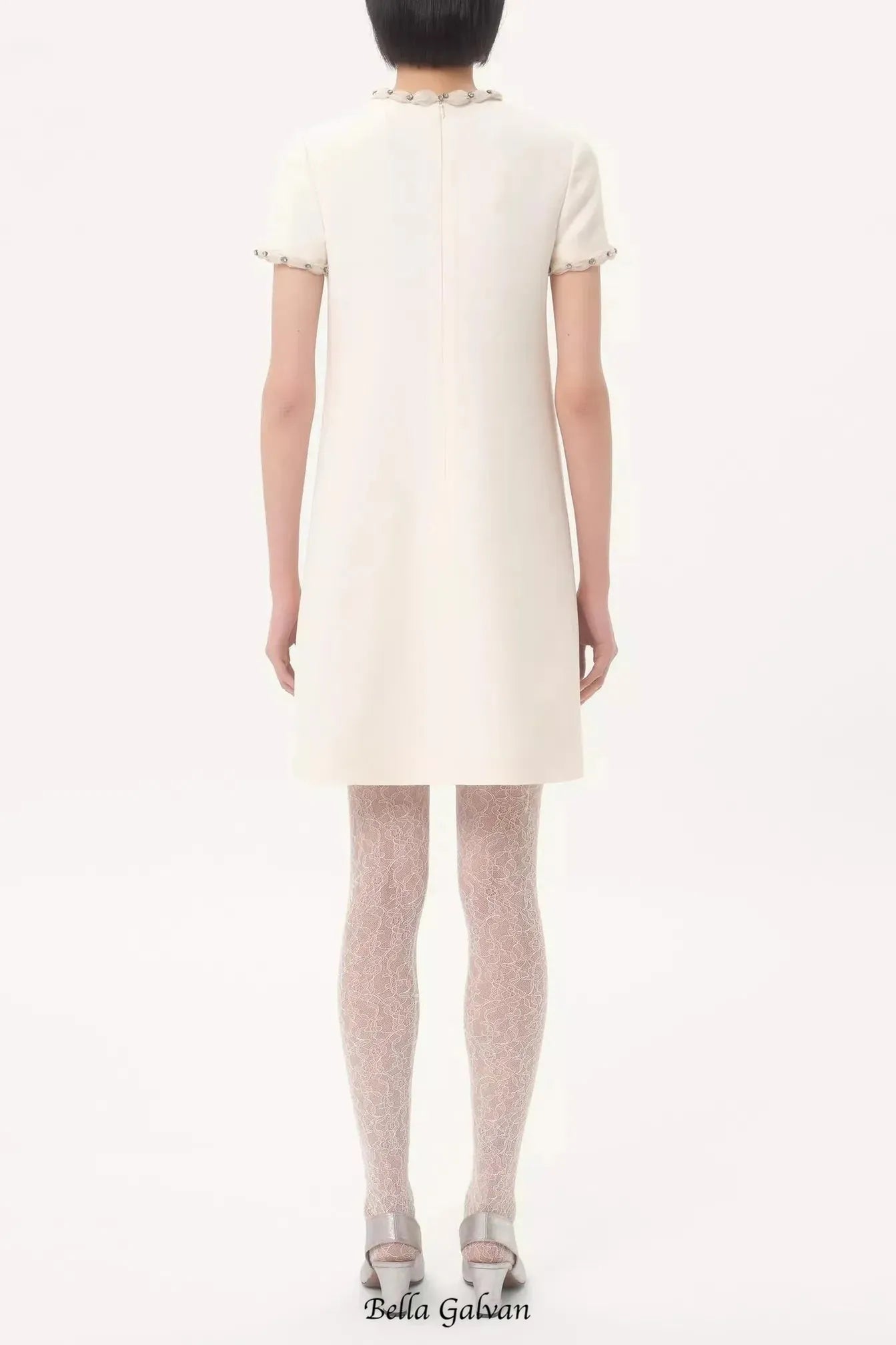 jocelyn rhinestone Embroidered Crepe mini Dress in ivory