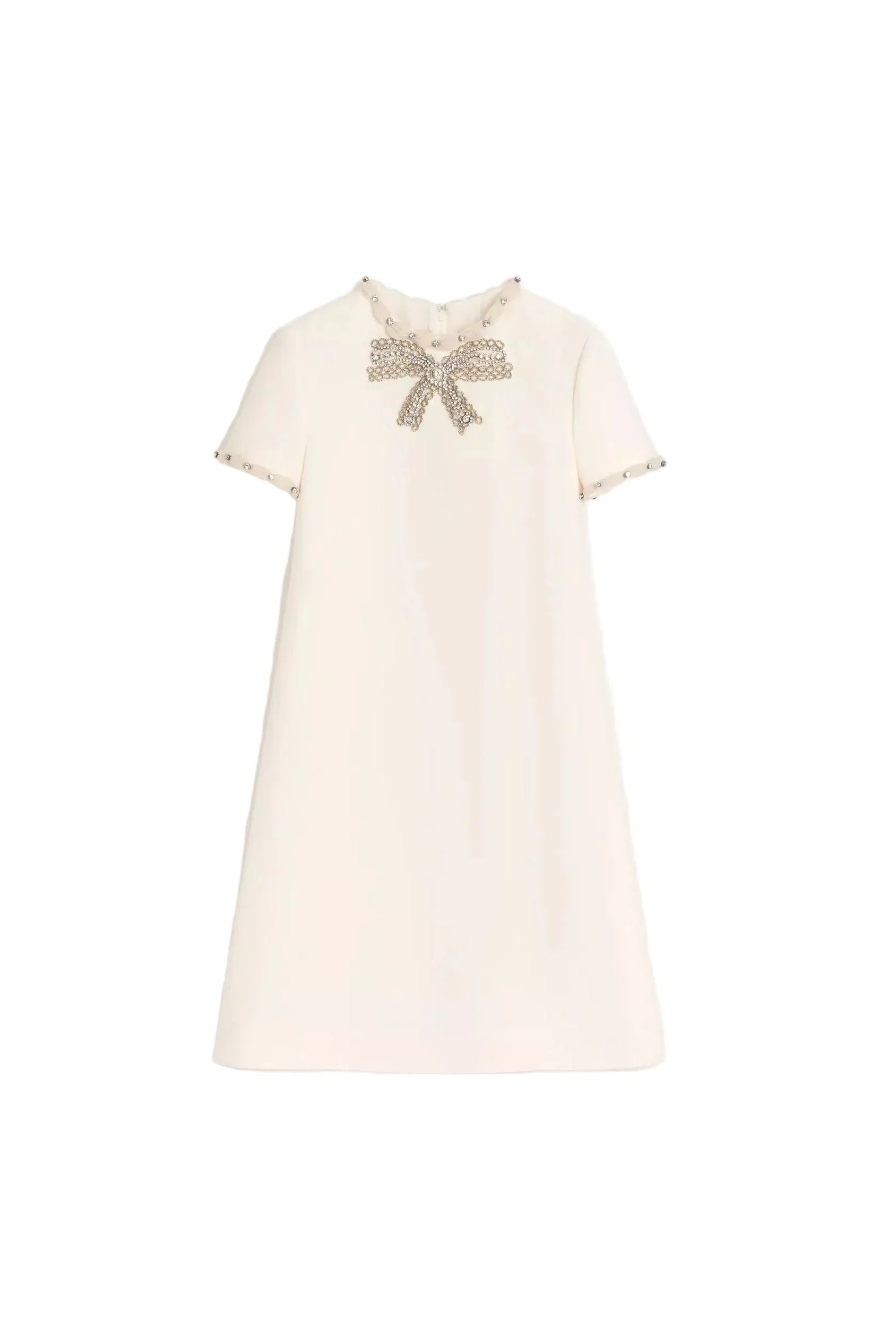 jocelyn rhinestone Embroidered Crepe mini Dress in ivory
