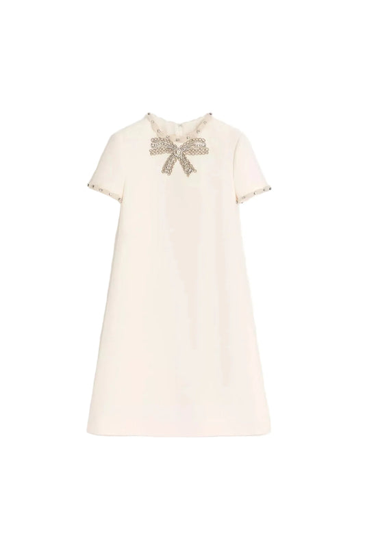 jocelyn rhinestone Embroidered Crepe mini Dress in ivory