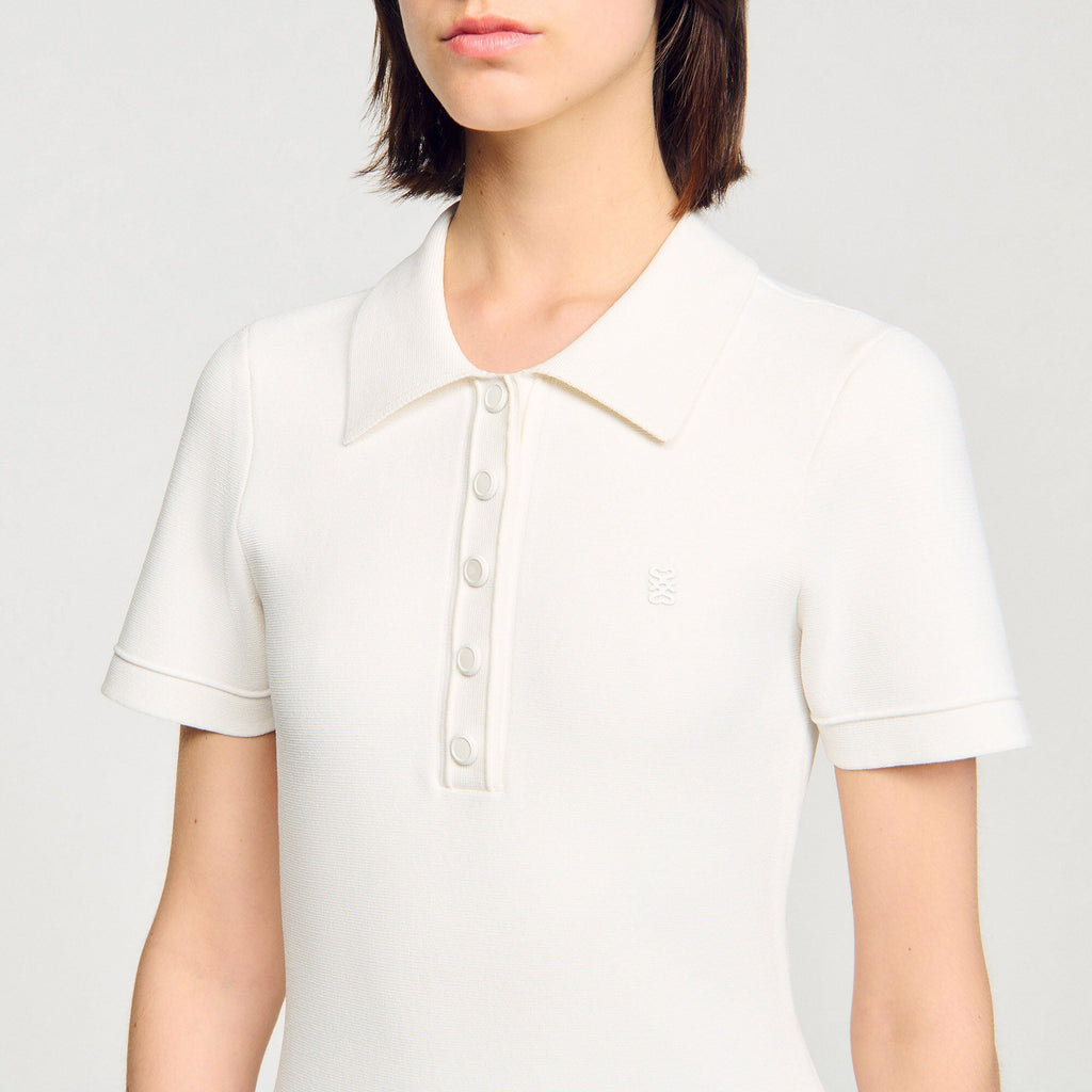 Penny White Mini Knit Dress With Polo Neck