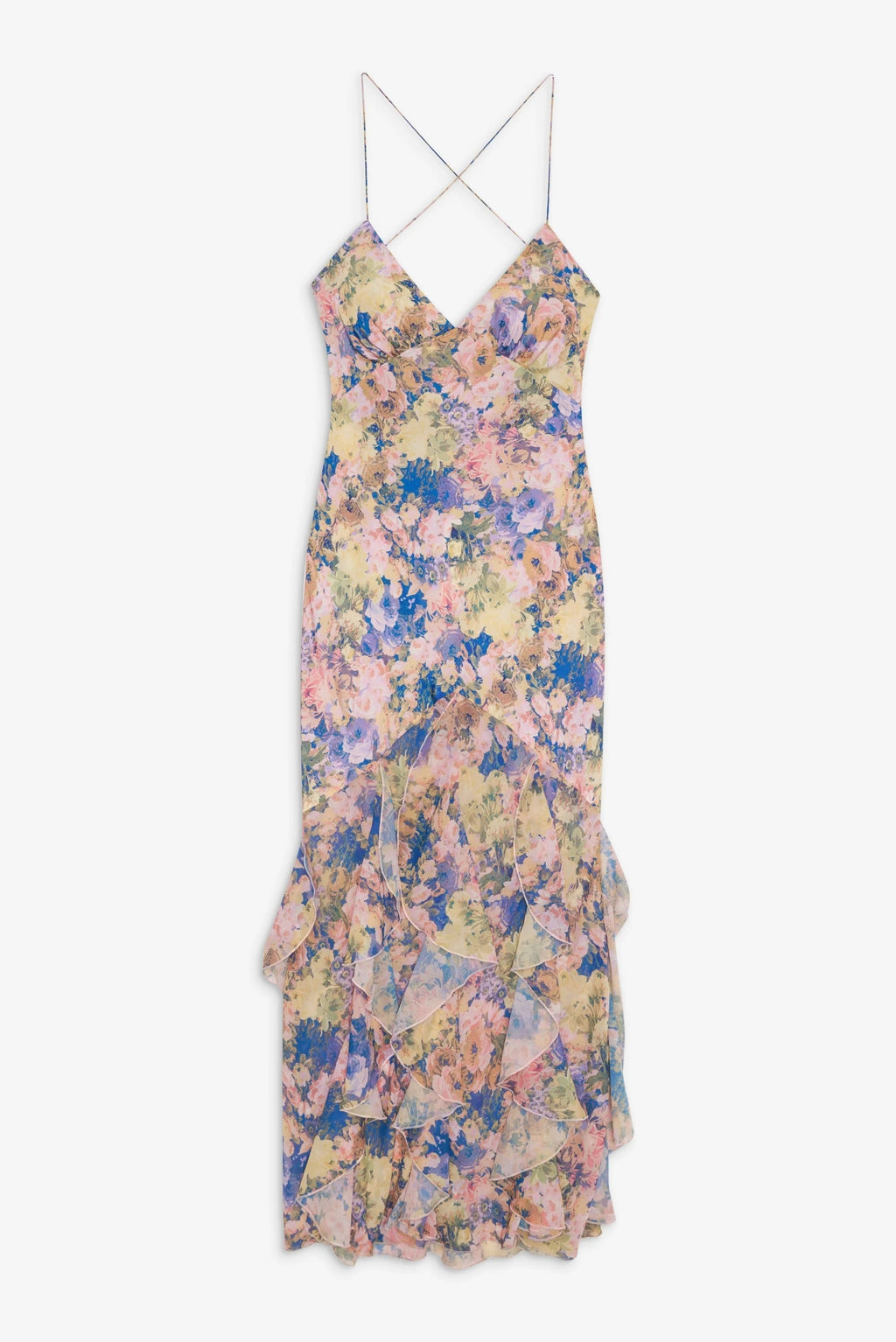 Flowering Girl Women rebecca Floral print ruffle backless maxi dress - blue