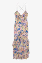Flowering Girl Women rebecca Floral print ruffle backless maxi dress - blue