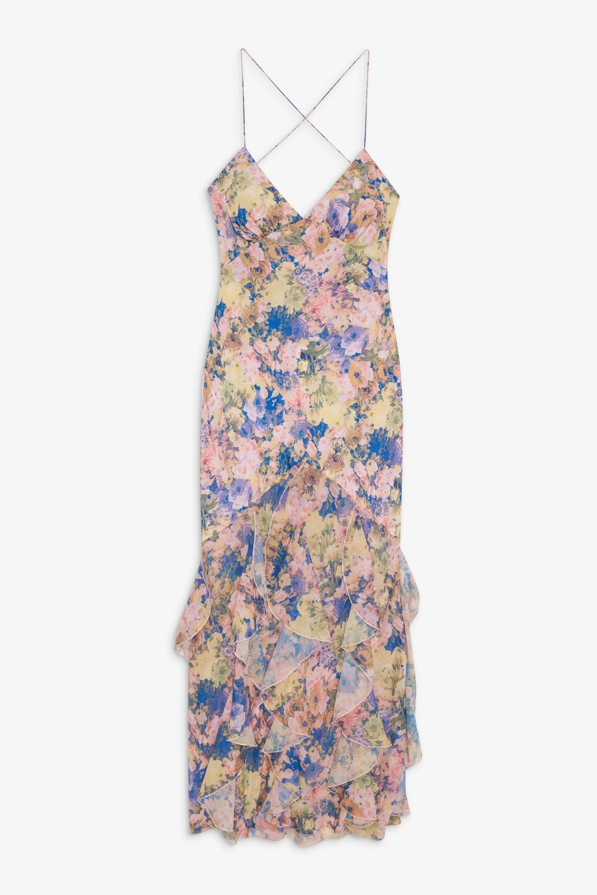 Flowering Girl Women rebecca Floral print ruffle backless maxi dress - blue