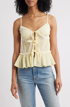 Front Multi-Tie Lace Trim Tiered Cami Top