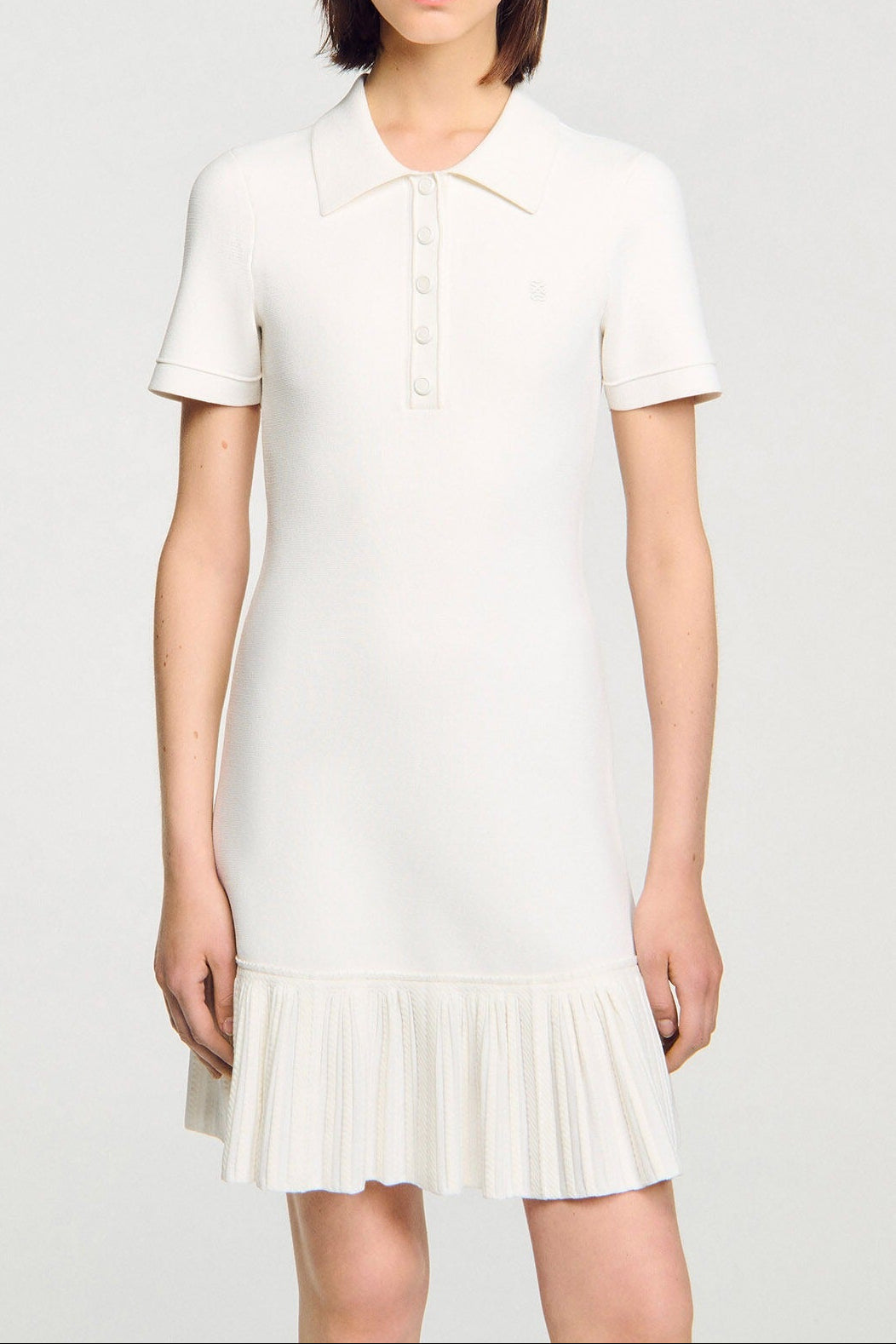 Penny White Mini Knit Dress With Polo Neck