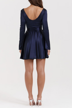 Flowering Girl Women Plunge v-Neck Mini Dress In Navy