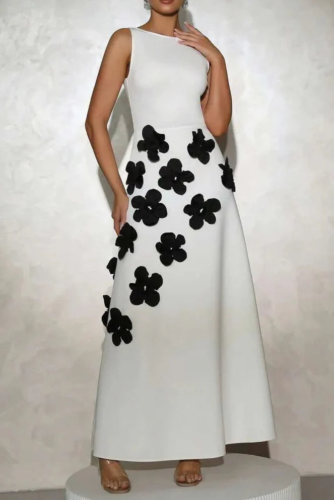 Flowering Girl Women Marcia 3D Flower A-Line Maxi Dress In White