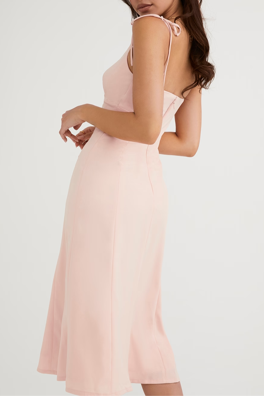 Flowering Girl Women Blush Slit Midi Sun Dress