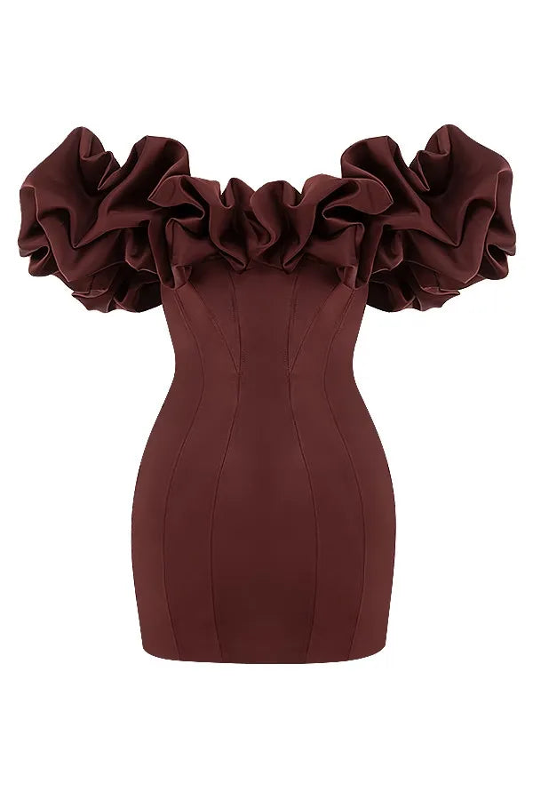 Flowering Girl Women Burgundy Satin Ruffle Strapless Mini Dress