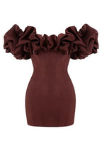 Flowering Girl Women Burgundy Satin Ruffle Strapless Mini Dress