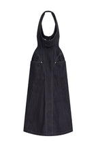 Flowering Girl Women Haltered Corseted Midi Dress Denim In Navy Blue