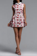Collared Sleeveless Floral A-Line Mini Dress