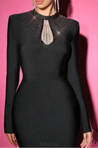 sara Black Mesh Rhinestones Embellished Bodycon Bandage maxi dress