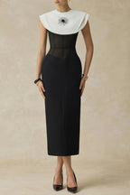 Flowering Girl Women Bernice Black Sleeveless Midi Dress With White Cape