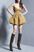 Flowering Girl Women Rita Pleated Slim Puffy Mini Dress In Camel