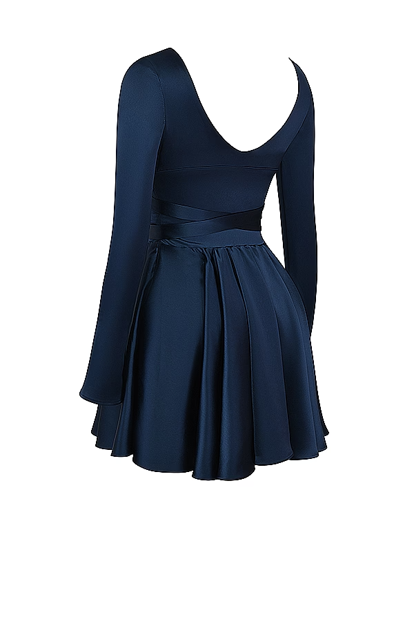 Flowering Girl Women Plunge v-Neck Mini Dress In Navy