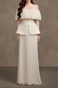Karen Straight Plain Foam Silk Strapless Maxi Dress In White