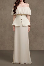 Karen Straight Plain Foam Silk Strapless Maxi Dress In White