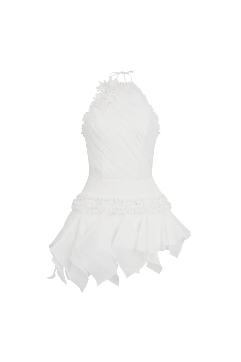 Flowering Girl Women Astrid Halter Neck 3D Flower Lace Puffy Mini Dress In White