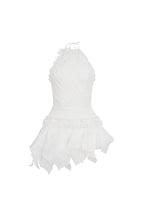 Flowering Girl Women Astrid Halter Neck 3D Flower Lace Puffy Mini Dress In White