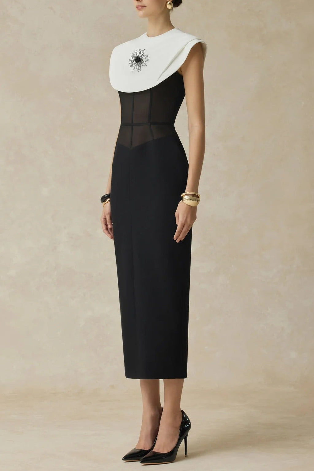 Flowering Girl Women Bernice Black Sleeveless Midi Dress With White Cape